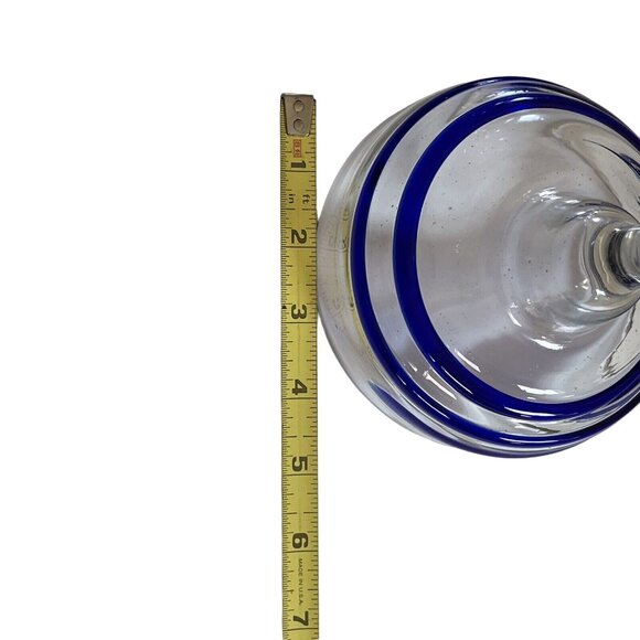 Set of 2 heavy Margarita glasses unbranded clear blue swirl hand blown 7” tall - Picture 4 of 6